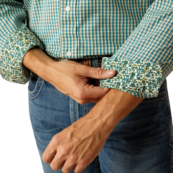 MENS ARIAT WRINKLE FREE GUS L/S SHIRT- TEAL