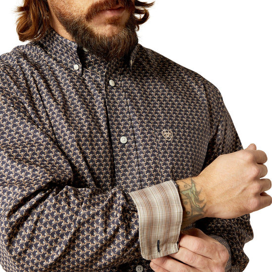 MENS ARIAT WRINKLE FREE FIELDS L/S SHIRT- DARK GREEN