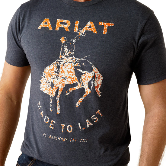 MENS ARIAT MADE TO LAST BRONCO S/S TEE- NAVY