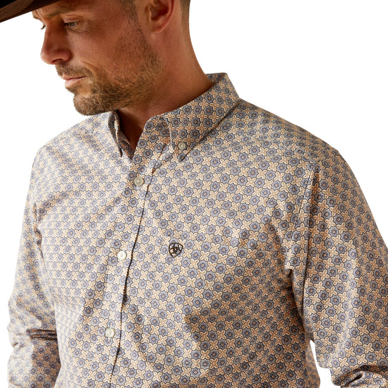 MENS ARIAT CARIO FITTED L/S SHIRT- GREY BLUE