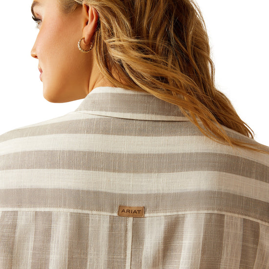 LADIES ARIAT RUDFORD L/S SHIRT- KHAKI STRIPE