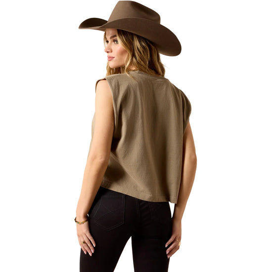 LADIES ARIAT BANDANA RIDER MUSCLE TANK- FADED BROWN