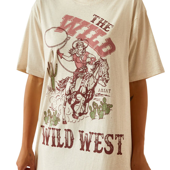 LADIES ARIAT WILD COWGIRL S/S TEE DRESS- OATMEAL HEATHER