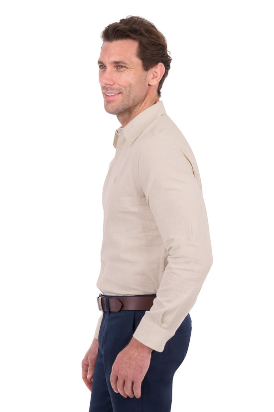 MENS THOMAS COOK LINEN L/S SHIRT- NATURAL