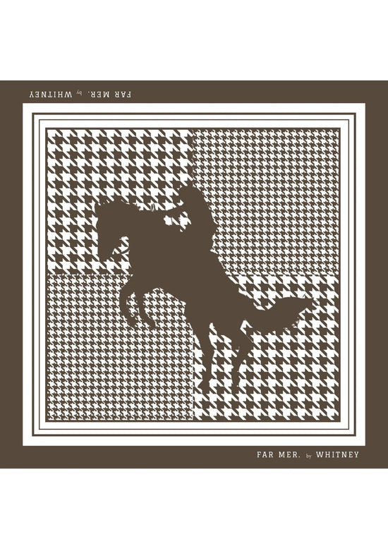 FAR MER SILK BANDANA- HOUNDSTOOTH HORSE CHOCOLATE