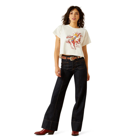 LADIES ARIAT SENDERO YEEHAW S/S TEE- WHITE