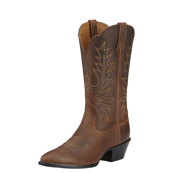 LADIES ARIAT HERITAGE WESTERN R-TOE DISTR BRN BOOTS