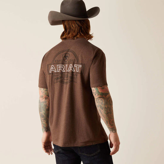 MENS ARIAT OUTLINE CIRCLE S/S T-SHIRT- BROWN HEATHER