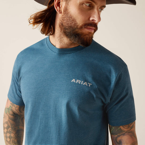 MENS ARIAT WESTERN WIRE S/S T-SHIRT- STEEL BLUE HEATHER