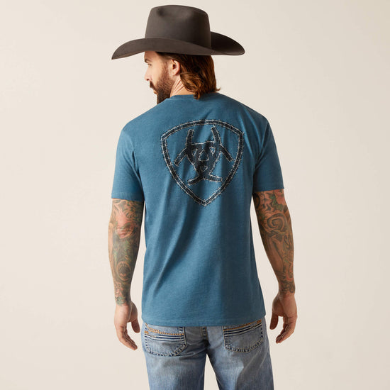 MENS ARIAT WESTERN WIRE S/S T-SHIRT- STEEL BLUE HEATHER