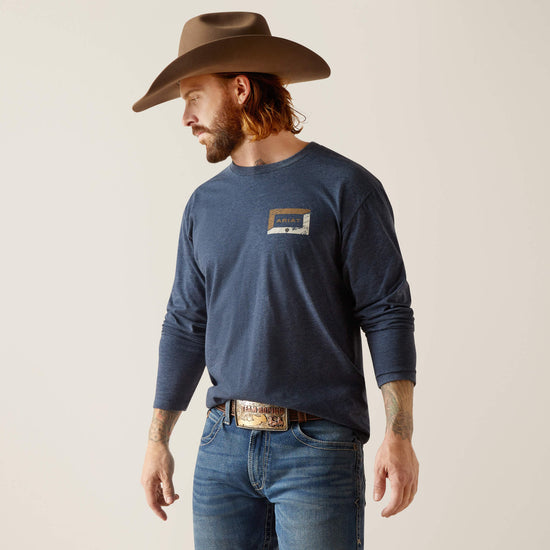 MENS ARIAT VENEER L/S T-SHIRT- NAVY HEATHER