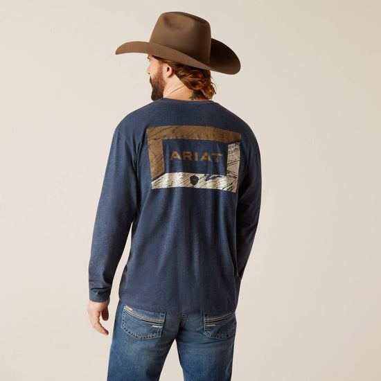 MENS ARIAT VENEER L/S T-SHIRT- NAVY HEATHER