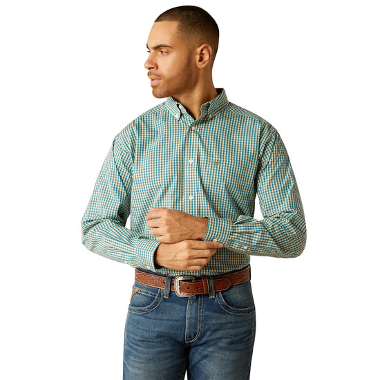 MENS ARIAT WRINKLE FREE GUS L/S SHIRT- TEAL