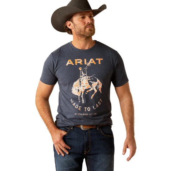 MENS ARIAT MADE TO LAST BRONCO S/S TEE- NAVY