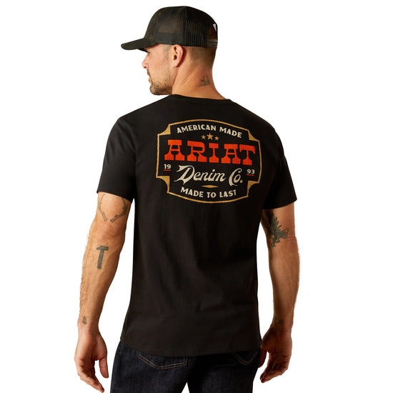 MENS ARIAT DENIM BADGE S/S TEE- BLACK