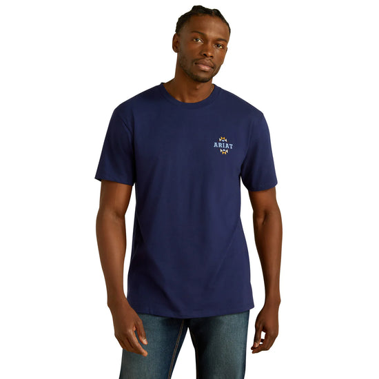 MENS ARIAT WOVEN WEST S/S TEE- MEDIEVAL BLUE