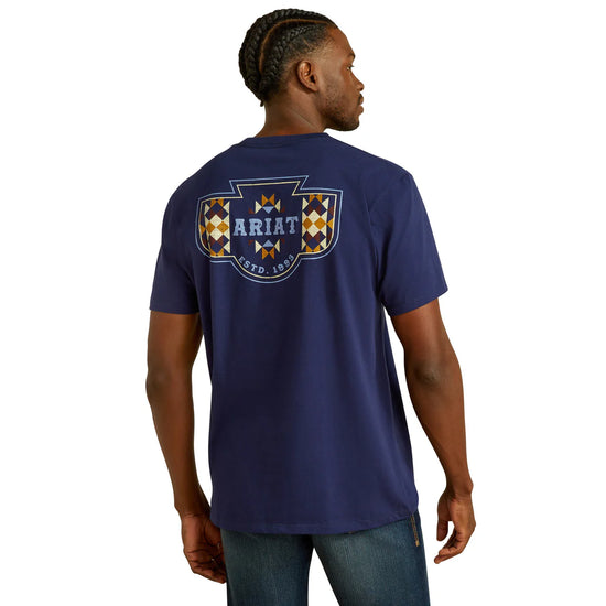 MENS ARIAT WOVEN WEST S/S TEE- MEDIEVAL BLUE