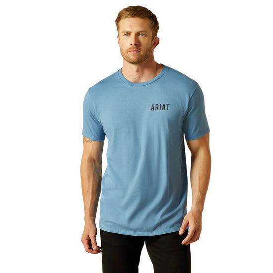 MENS ARIAT BLAZING SADDLES S/S TEE- CORONET BLUE