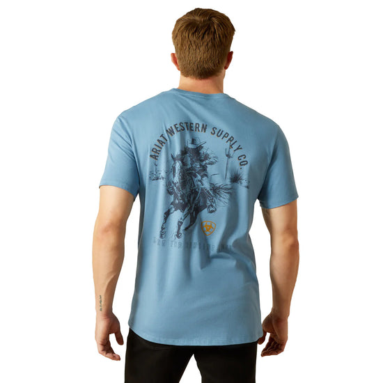 MENS ARIAT BLAZING SADDLES S/S TEE- CORONET BLUE