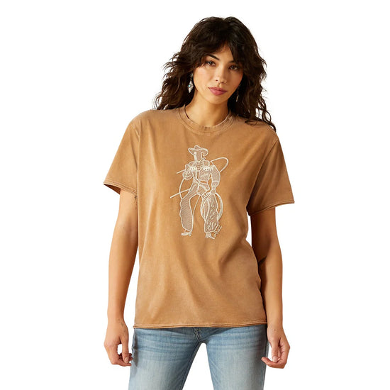 LADIES ARIAT BUCKAROO S/S TEE- TOASTED COCONUT MINERAL WASH