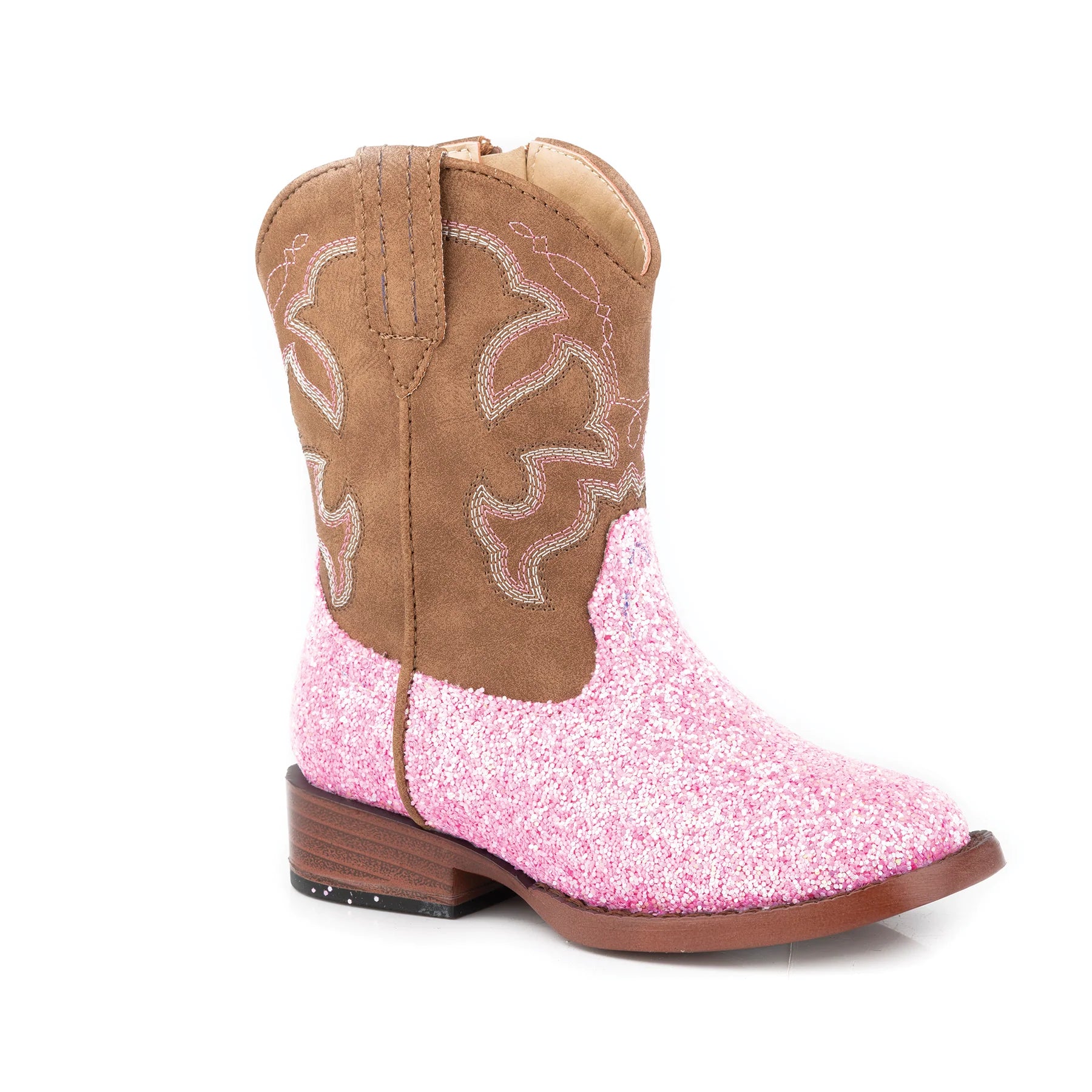 TODDLER ROPER GLITTER SPARKLE PINK GLITTER/BROWN BOOTS – Western Road ...