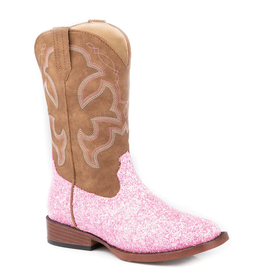 KIDS ROPER GLITTER SPARKLE PINK GLITTER/BROWN BOOTS