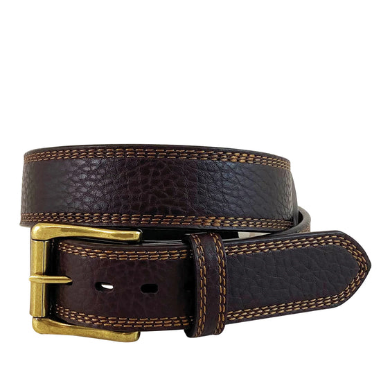 ROPER BELT PEBBLE GRAIN GENUINE LEATHER- BROWN