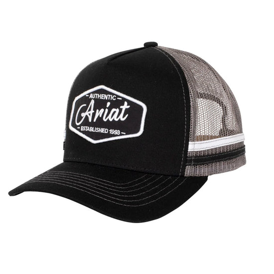 ARIAT EST PATCH TRUCKER CAP- BLACK/GREY