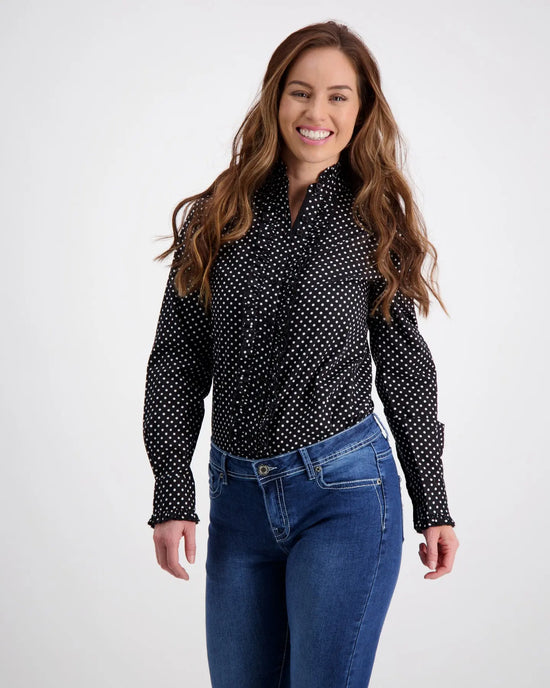 LADIES OUTBACK FRILL SPOT L/S SHIRT