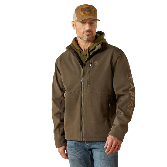 MENS ARIAT LOGO SOFTSHELL JACKET- EARTH GREEN