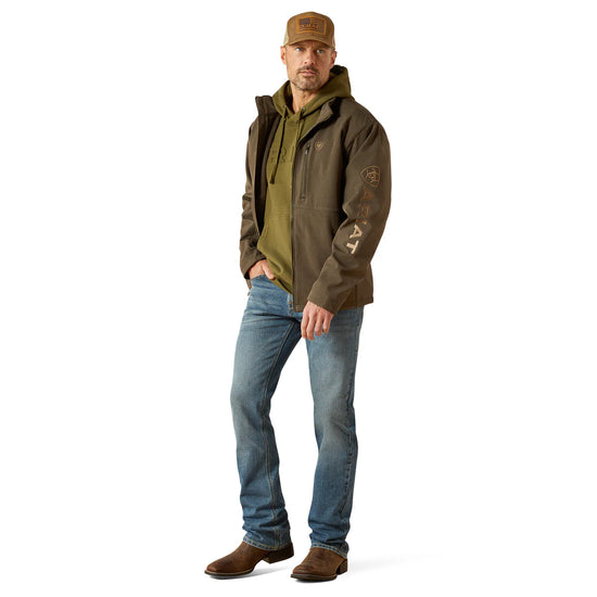 MENS ARIAT LOGO SOFTSHELL JACKET- EARTH GREEN