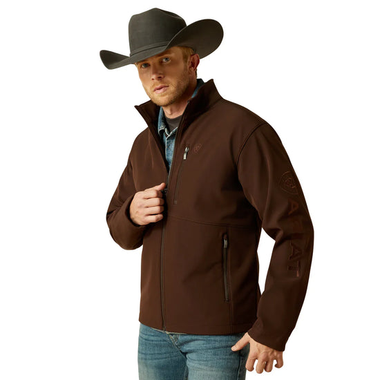 MENS ARIAT LOGO SOFTSHELL JACKET- BROWN