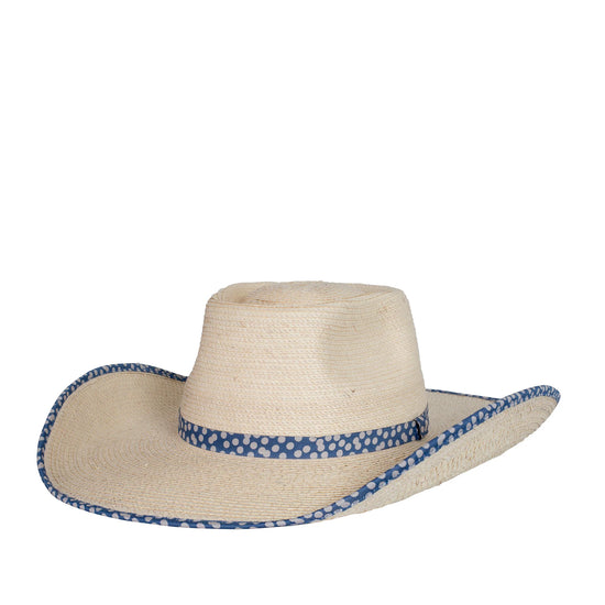 SUNBODY HAT AVA- NATURAL/ NAVY DOTS