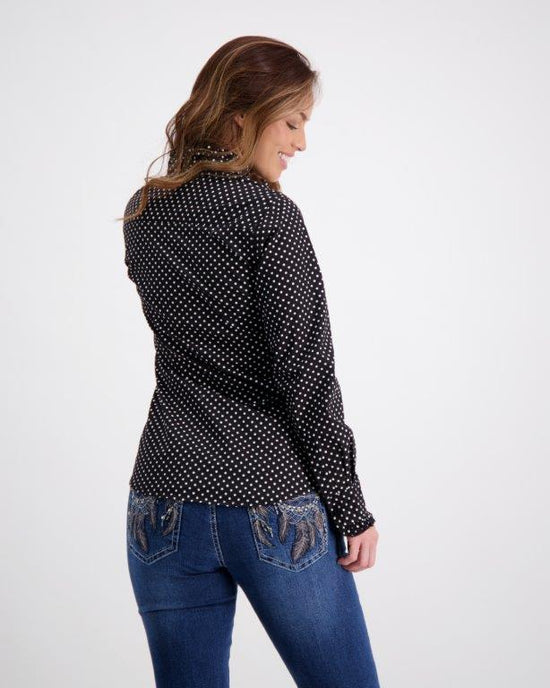 LADIES OUTBACK FRILL SPOT L/S SHIRT
