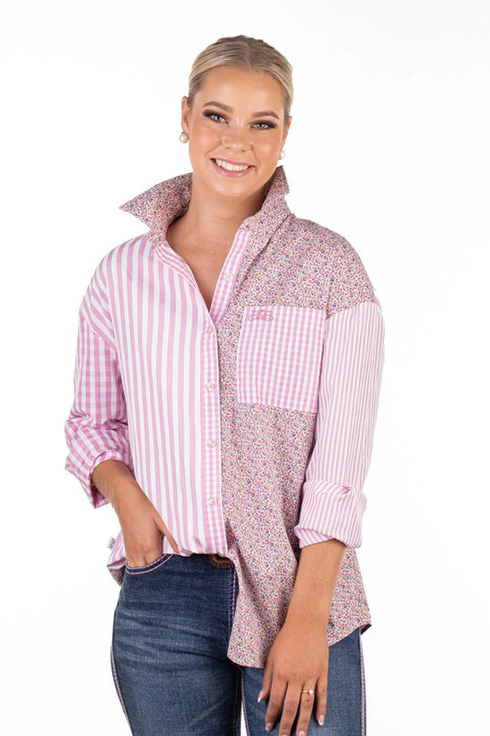 LADIES HITCHLEY AND HARROW MIX PRINT L/S SHIRT