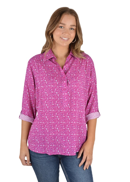 LADIES PURE WESTERN CALLIE PRINT 3/4 SLEEVE SHIRT