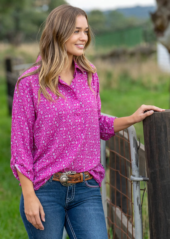 LADIES PURE WESTERN CALLIE PRINT 3/4 SLEEVE SHIRT