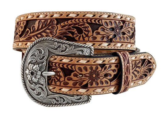 ROPER BELT FLORAL TOOLED GENUINE LEATHER