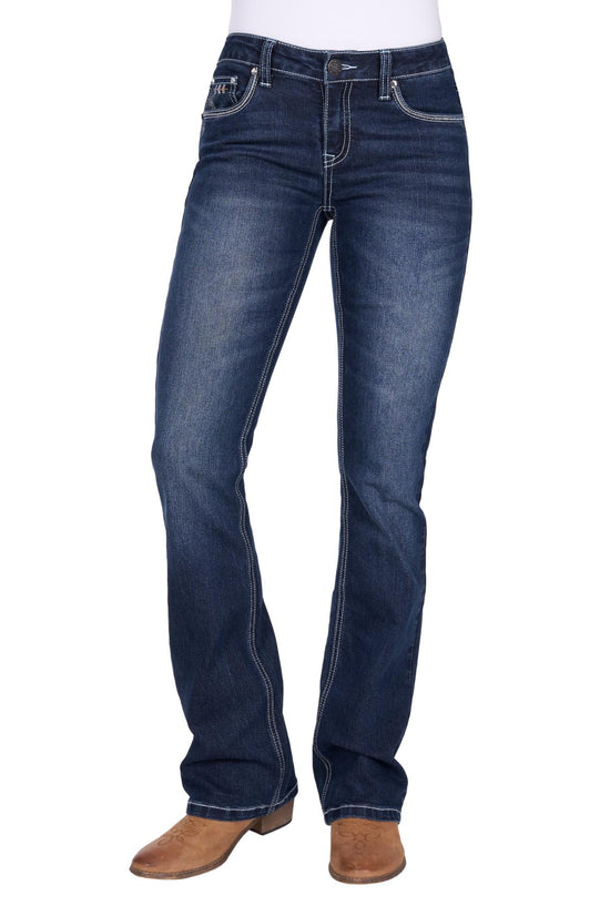 LADIES PURE WESTERN RAVEN BOOTCUT JEAN-34L