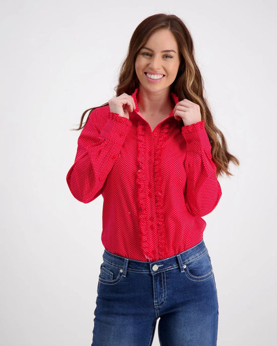 LADIES OUTBACK FRILL SPOT L/S SHIRT