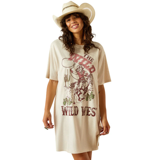 LADIES ARIAT WILD COWGIRL S/S TEE DRESS- OATMEAL HEATHER