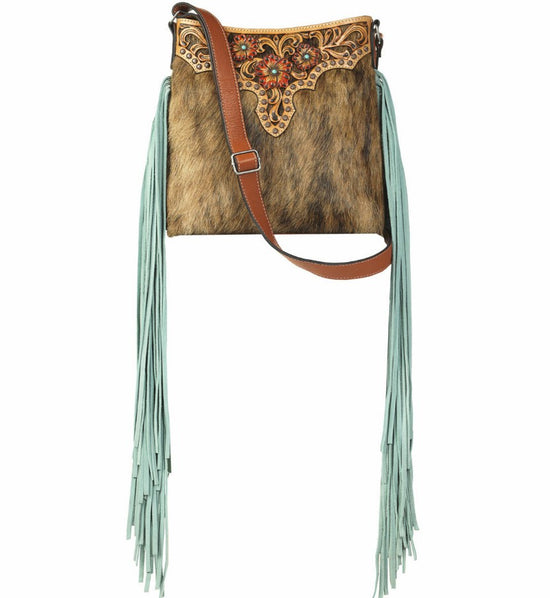 ARIAT LORELEI CROSSBODY BAG- TURQ TASSEL/ TAN CALF HAIR