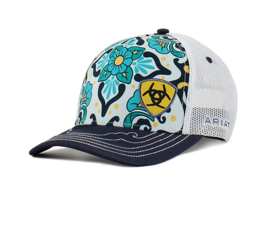 ARIAT A FIT CAP- FLORAL PRINT WHITE/BLUE/NAVY