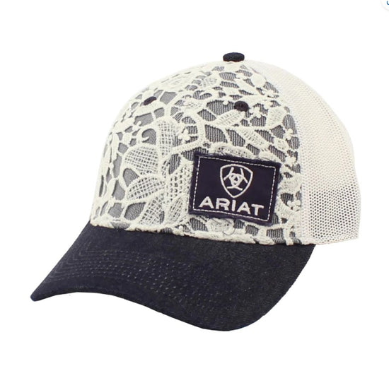 ARIAT A FIT CAP- WHITE LACE OVERLAY/DENIM