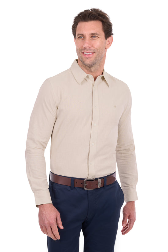 MENS THOMAS COOK LINEN L/S SHIRT- NATURAL