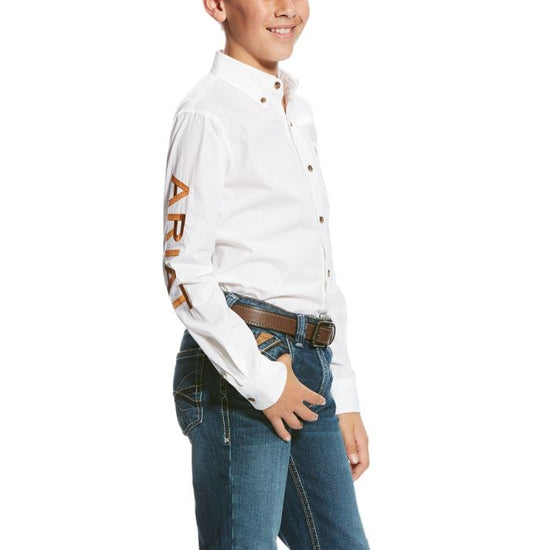 BOYS ARIAT TEAM POPLIN SHIRT- WHITE