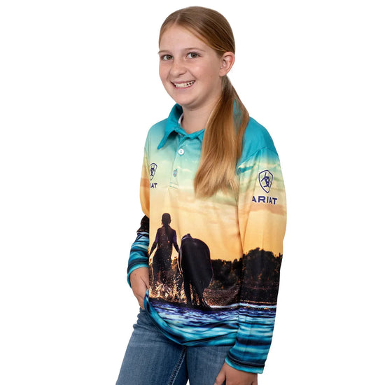 GIRLS ARIAT FISHING SHIRT- WESTERN HORSES