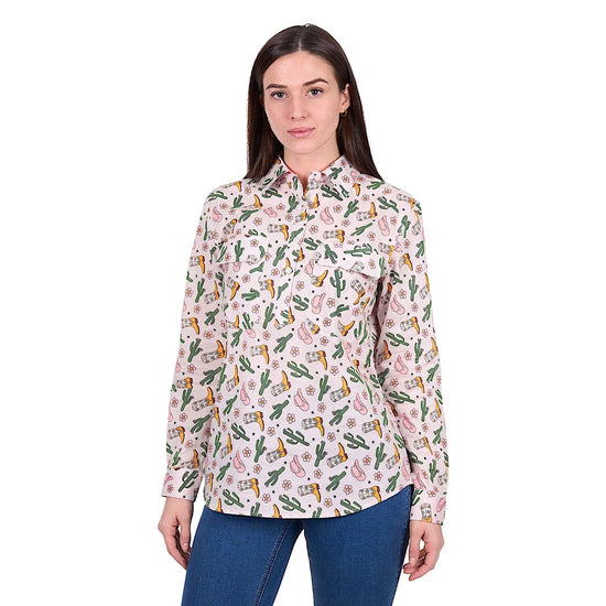 LADIES HARD SLOG CLEO 1/2 PLKT L/S SHIRT