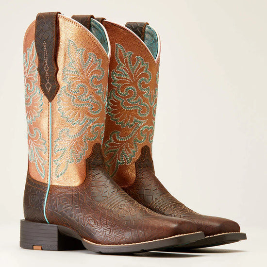 LADIES ARIAT ROUND UP WIDE SQUARE TOE BOOTS- TOASTED BLANKET/ COPPER GLOW
