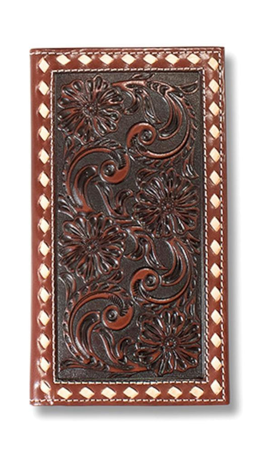 ARIAT RODEO WALLET- FLORAL EMBOSSED BUCKLE BROWN